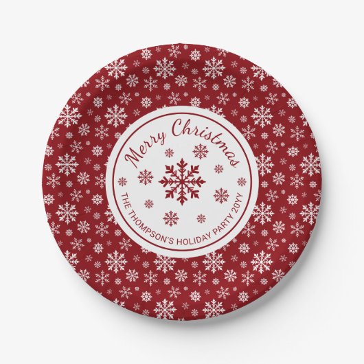Red And White Snowflakes Custom Christmas Party Papieren Bordje (Voorkant)