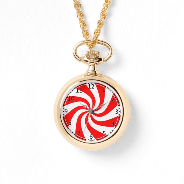 red and white spiral print horloge (Voorkant)