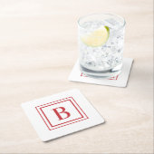 Red And White Square Border Monogram  Kartonnen Onderzetters (Insitu)