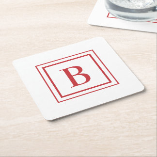 Red And White Square Border Monogram  Kartonnen Onderzetters