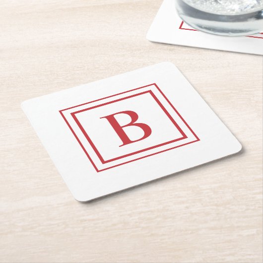 Red And White Square Border Monogram  Kartonnen Onderzetters (Schuin)