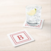 Red And White Square Border Monogram  Kartonnen Onderzetters (Insitu)