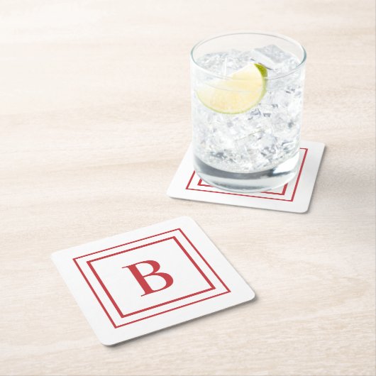 Red And White Square Border Monogram  Kartonnen Onderzetters (Insitu)