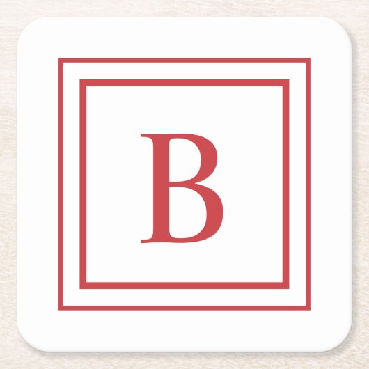 Red And White Square Border Monogram Kartonnen Onderzetters (Voorkant)