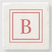 Red And White Square Border Monogram Stenen Onderzetter (Voorkant)
