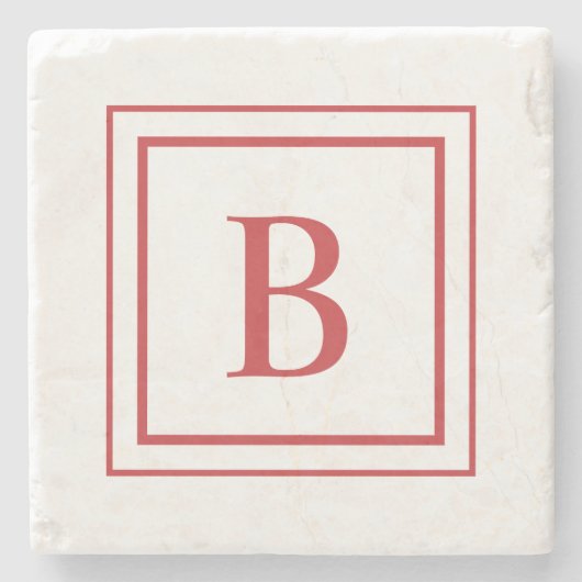 Red And White Square Border Monogram  Stenen Onderzetter (Voorkant)