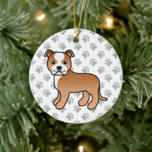 Red and White Staffordshire Bull Terrier Dog Keramisch Ornament
