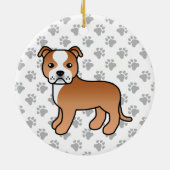 Red and White Staffordshire Bull Terrier Dog Keramisch Ornament (Achterkant)