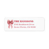 Red and White Striped Bow Return Address Label (Voorkant)