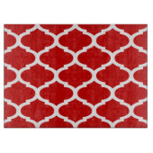 Red and White Trellis Moroccan Quatrefoil Pattern Snijplank (Voorkant)