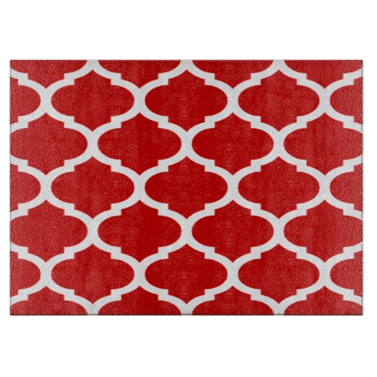 Red and White Trellis Moroccan Quatrefoil Pattern Snijplank (Voorkant)