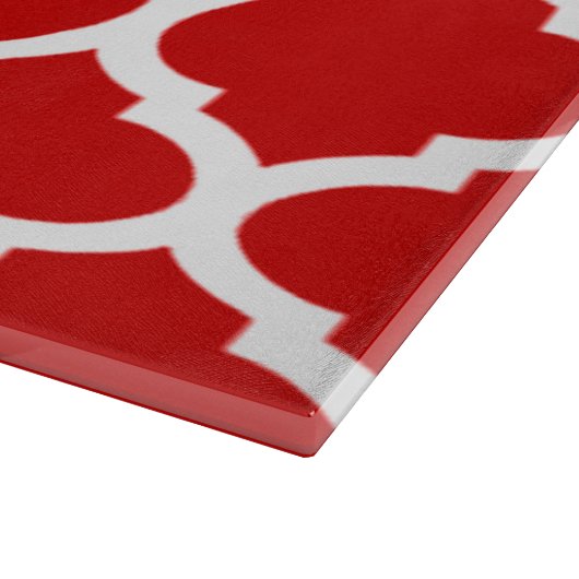 Red and White Trellis Moroccan Quatrefoil Pattern Snijplank (Hoek)