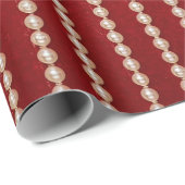 Red and White Velvet-look Pearl Design Cadeaupapier (Rol Hoek)
