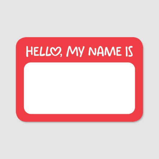 Red and White Whimsical Heart Hello Naamplaatje (Voorkant)