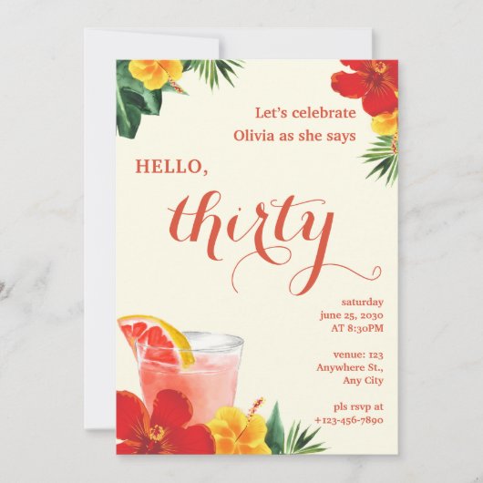 Red and Yellow Cocktail Birthday Party Kaart (Voorkant)