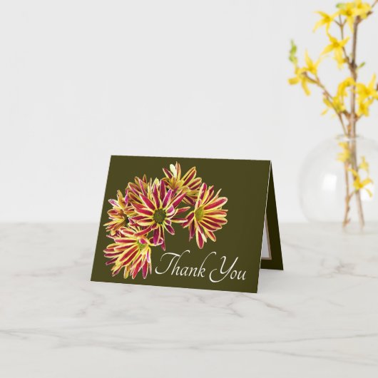 Red and Yellow Daisies Green Background Bedankt Kaart (Gele Bloem)