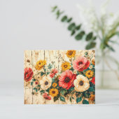 Red and Yellow Garden Flowers on Wood Briefkaart (Staand voorkant)