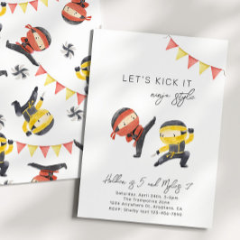 Red and Yellow Ninja Birthday Invitation Kaart