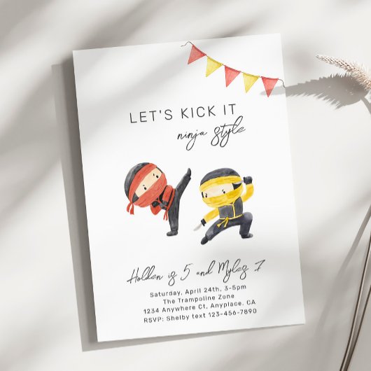 Red and Yellow Ninja Birthday Invitation Kaart