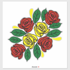 Red and Yellow Roses Folk Art Narrowboat Sticker