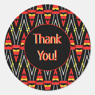 Red and Yellow Tribal Chevron Pattern Bedankt Ronde Sticker