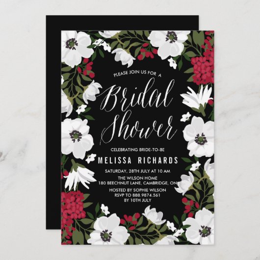 Red Anemone Blooms Bridal Shower Kaart (Voorkant / Achterkant)