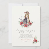 Red Anemone Bunnies Year of the Rabbit New Year Feestdagenkaart (Voorkant)