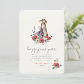 Red Anemone Bunnies Year of the Rabbit New Year Feestdagenkaart (Staand voorkant)