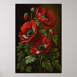 Red Anemone Flowers Art Print Poster