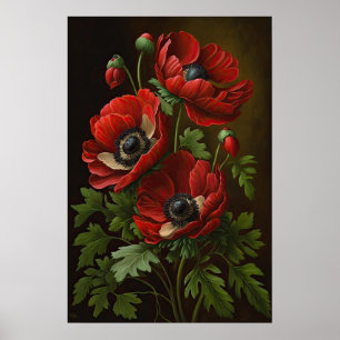 Red Anemone Flowers Art Print Poster