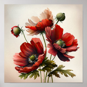 Red Anemone Flowers Art Print Poster