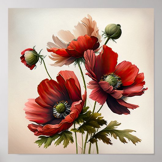 Red Anemone Flowers Art Print Poster (Voorkant)