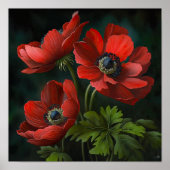 Red Anemone Flowers Art Print Poster (Voorkant)