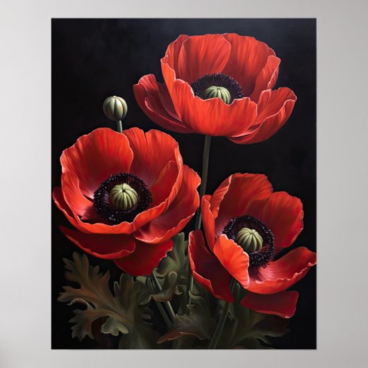 Red Anemone Flowers Art Print Poster (Voorkant)