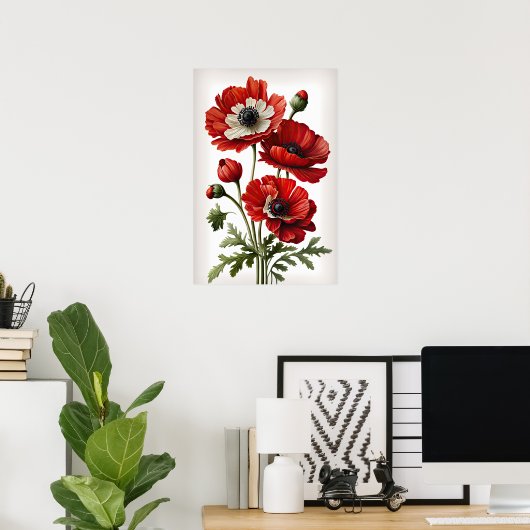 Red Anemone Flowers Art Print Poster (Thuiskantoor)