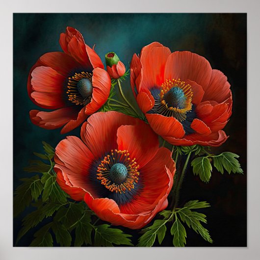 Red Anemone Flowers Art Print Poster (Voorkant)