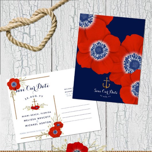 Red Anemone Nautical Anchor ❤️Budget Opslaan van d Aankondigingskaart