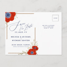 Red Anemone Nautical Navy + Anchor Save the Date A