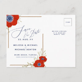 Red Anemone Nautical Navy + Anchor Save the Date A Aankondigingskaart