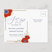 Red Anemone Nautical Navy + Anchor Save the Date A Aankondigingskaart (Achterkant)