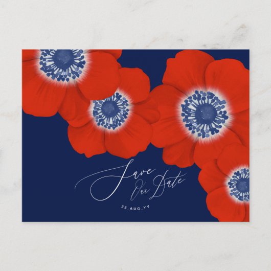 Red Anemone Nautical Navy + Anchor Save the Date A Aankondigingskaart (Voorkant)