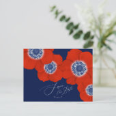 Red Anemone Nautical Navy + Anchor Save the Date A Aankondigingskaart (Staand voorkant)