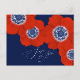 Red Anemone Nautical Navy + Anchor Save the Date Aankondigingskaart