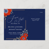 Red Anemone Nautical Navy + Anchor Save the Date Aankondigingskaart (Achterkant)