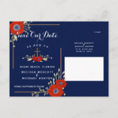 Red Anemone Nautical Navy + Anchor Save the Date Aankondigingskaart (Achterkant)