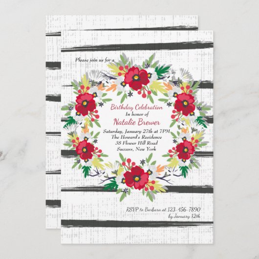 Red Anemones Invitation Kaart (Voorkant / Achterkant)