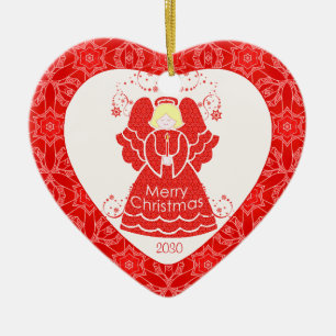 Red Angel kerst Heart Keramisch Ornament