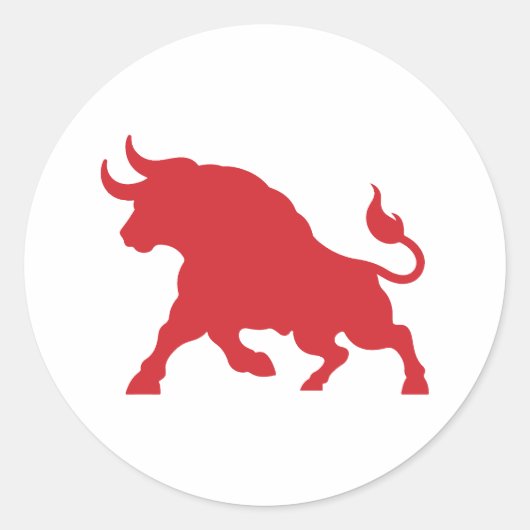 Red Angry Bull Silhouette Ronde Sticker (Voorkant)
