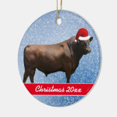 Red Angus Bull en Santa Hat Keramisch Ornament (Links)