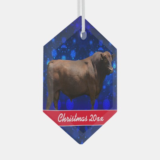 Red Angus Bull kerstkeramiek Glas Ornament (Voorkant Rechts)